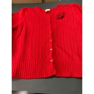 St John’s Bay Ladies Red Cardigan Sweater, xl, Ramie, Nylon, Angora Flower Pin